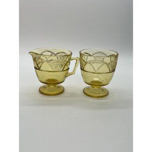 Vtg Federal Glass Amber Rosemary Dutch Rose Pedestal Cream and Open Sugar 1930's
